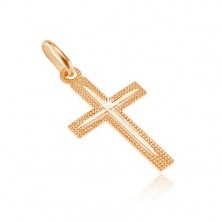 Pandantiv din aur de 14K - cruce latină strălucitoare cu canelură îngustă