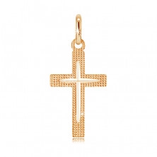 Pandantiv din aur de 14K - cruce latină strălucitoare cu canelură îngustă