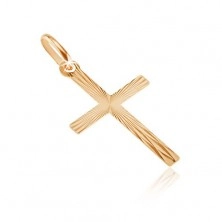 Pandantiv din aur - cruce latină cu linii lucioase