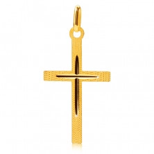 Cruce din aur de 14K - suprafață crestată cu caneluri subțiri pe brațe