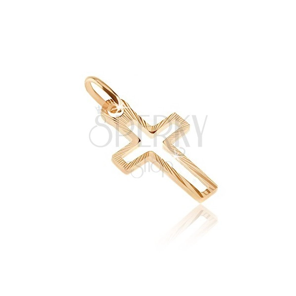 Pandantiv din aur - contur de cruce cu fâșii înguste lucioase