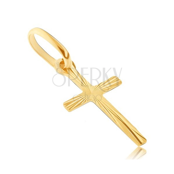 Pandantiv din aur - cruce îngustă cu fâșii lucioase subțiri