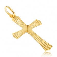 Pandantiv din aur de 14K - cruce cu raze și capete ondulate
