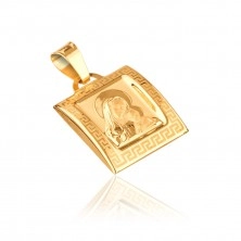 Pandantiv din aur de 14K - Fecioara Maria pe o placă concavă cu cheie grecească