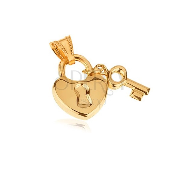 Pandantiv din aur 14K - lacăt inimă lucioasă cu cheie