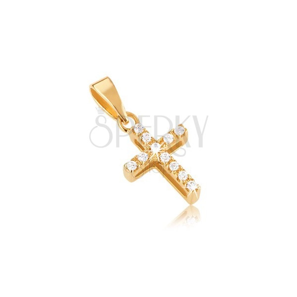 Pandantiv din aur 14K, cruce latină, zirconii, decupaje