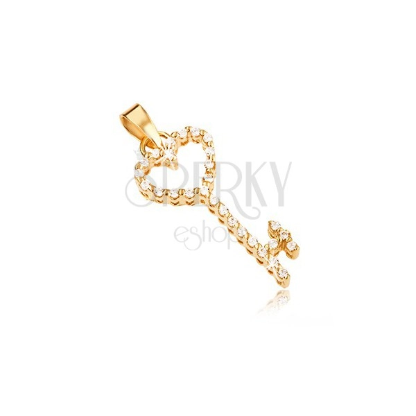 Pandantiv din aur - cheie inimă decorată cu zirconii transparente