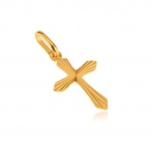 Pandantiv din aur 14K - cruce latină plată, raze canelate lucioase