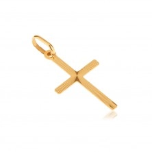 Pandantiv plat din aur 14K  - cruce latină, raze canelate