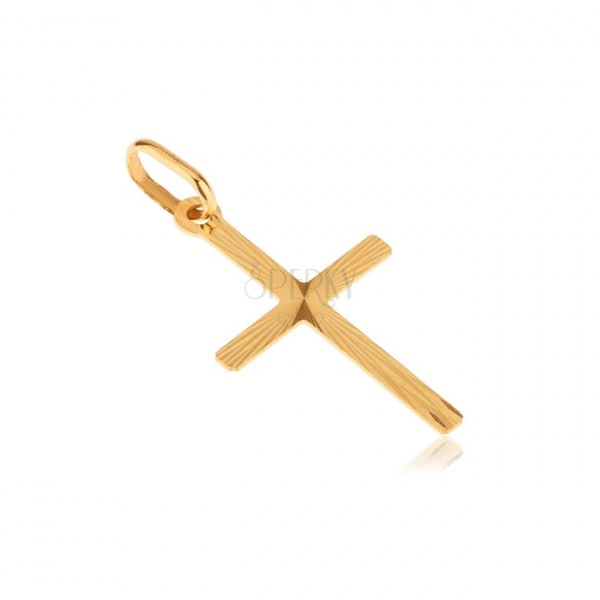 Pandantiv plat din aur 14K  - cruce latină, raze canelate