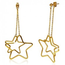 Cercei aurii, cu şurub, din oţel inoxidabil - conturul a două stele