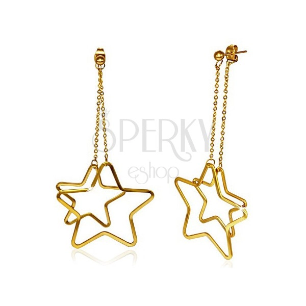 Cercei aurii, cu şurub, din oţel inoxidabil - conturul a două stele