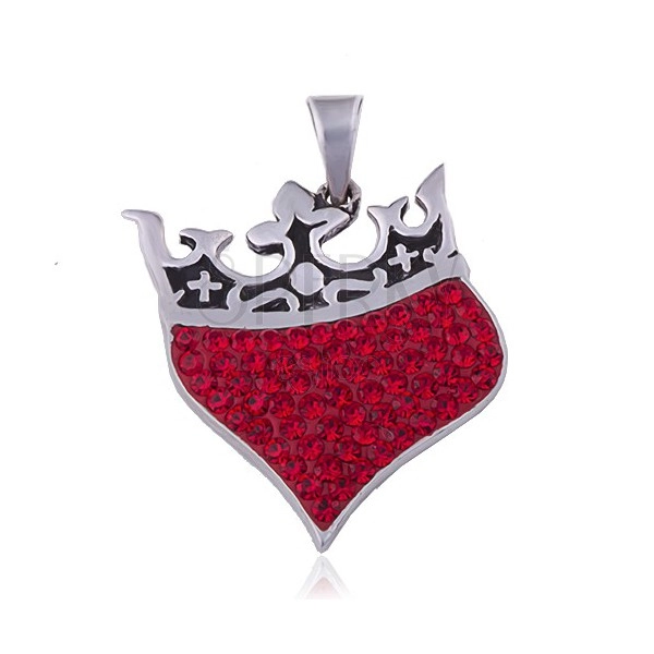 Pandantiv realizat din argint 925 - inimă cu coroană regală, zirconii roșii
