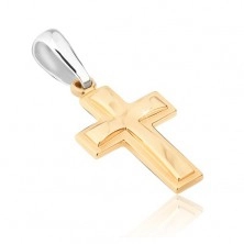 Pandantiv din aur - cruce latină dublă, mată și lucioasă