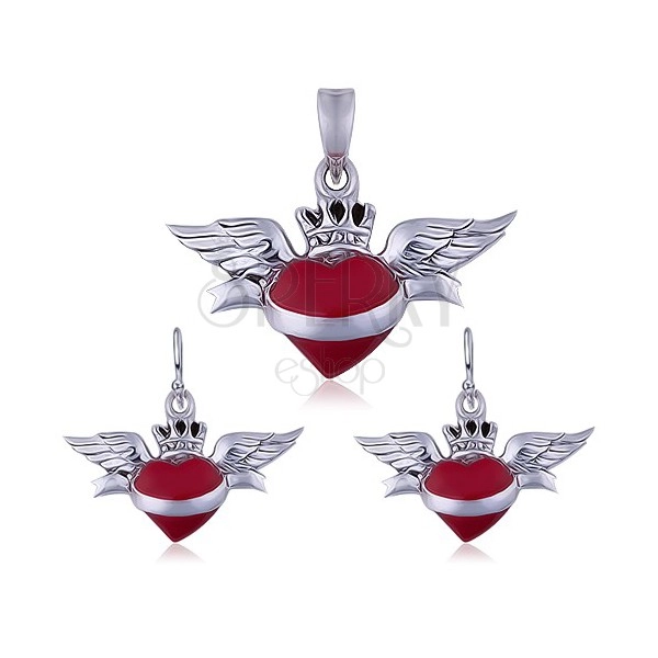 Set din argint 925 - inimă roşie cu aripi şi centură