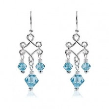 Cercei detașați din argint cu perle de sticlă albastre