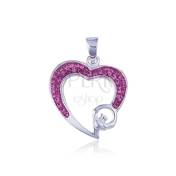 Contur inimă zirconiu roz - pandantiv din argint 925