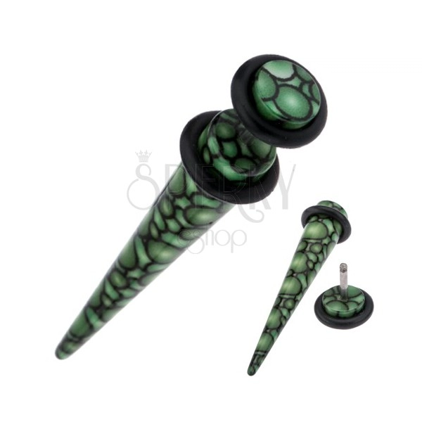Taper fals pentru ureche, din acrilic, model de bule cu verde şi negru