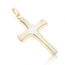 Pandantiv din aur 14K - cruce latină mată din aur alb, margini lucioase