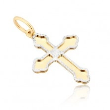 Pandantiv din aur - cruce lucioasă, brațe cu trei capete rotunjite, contur decorativ