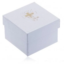 Cutiuță albă de cadou pentru bijuterii - cruce aurie și un porumbel