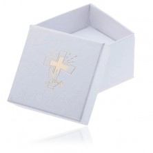 Cutiuță albă de cadou pentru bijuterii - cruce aurie și un porumbel