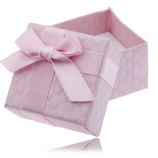 Cutiuță de cadou roz pentru bijuterii cu model pătrat, fundiță