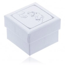 Cutiuță albă de cadou cu striații, motiv argintiu pentru botez