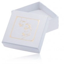 Cutiuță de cadou albă, lucioasă pentru cercei, motiv auriu de botez