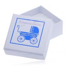 Cutiuță albă de cadou pentru bijuterii - cărucior albastru pentru copil
