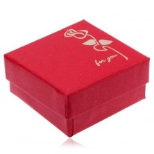 Cutiuță roșie, lucioasă pentru cadou, trandafir auriu, inscripția "for you(pentru tine)"