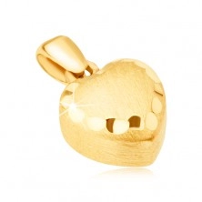Pandantiv din aur - inimă 3D regulată, satinată, caneluri decorative