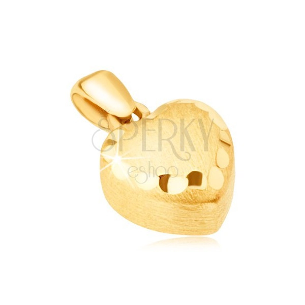 Pandantiv din aur - inimă 3D regulată, satinată, caneluri decorative