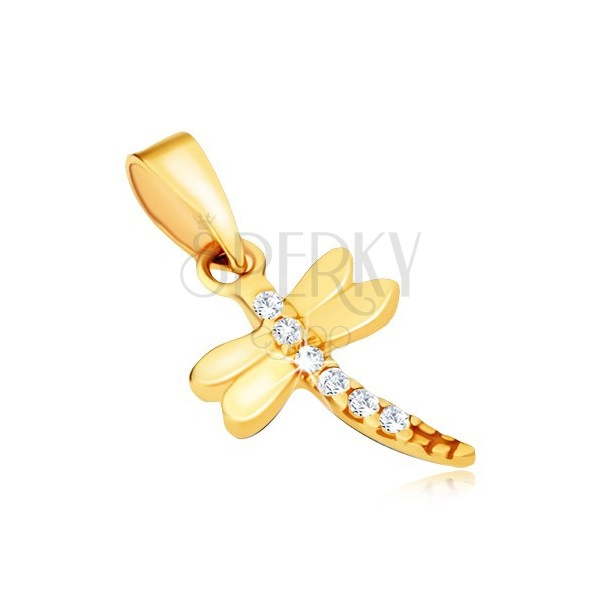 Pandantiv din aur - libelulă lucioasă decorată cu pietre strălucitoare