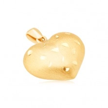 Pandantiv din aur - inimă regulată 3D, caneluri mici lucioase, satinată
