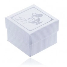 Cutiuță de cadou albă cu striații pentru cercei - porumbel argintiu, pocal și ulcior