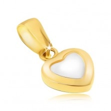 Pandantiv din aur - inimă regulată în două culori, suprafață lucioasă rotunjită