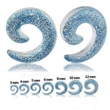 Expander transparent pentru ureche - spirală cu sclipici albastru