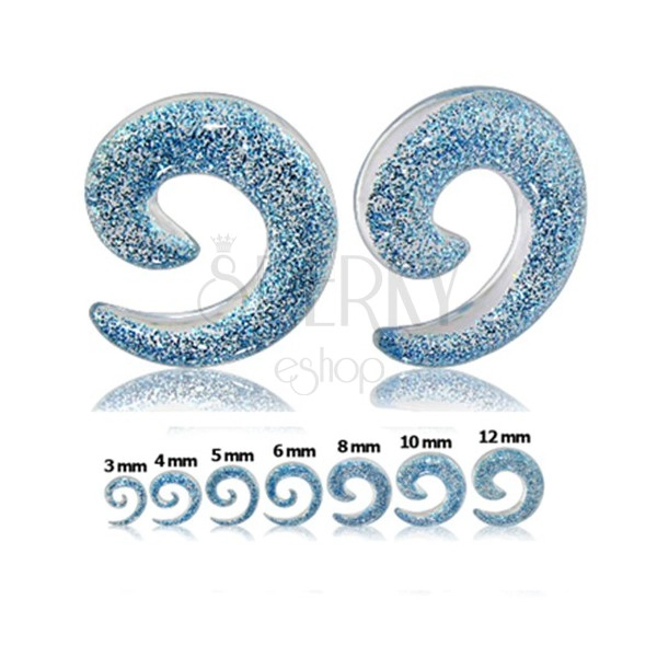 Expander transparent pentru ureche - spirală cu sclipici albastru