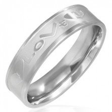 Inel din oțel cu fâșie mată în mijloc și "I LOVE U"