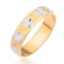 Inel lucios - auriu cu dreptunghiuri argintii cu tăietură de diamant