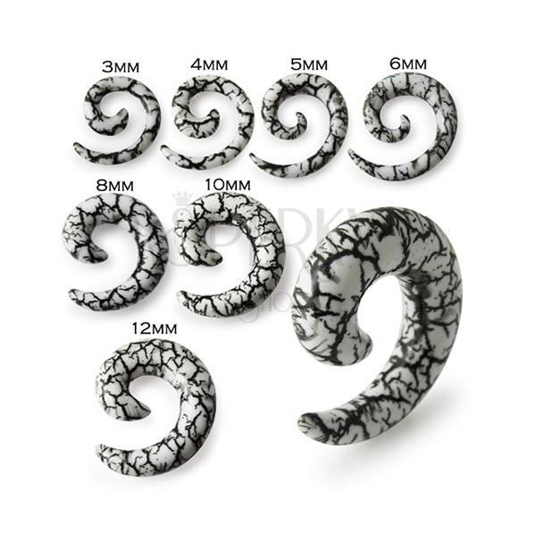 Expander spirală pentru ureche, alb, cu un model de crăpături