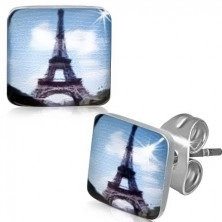 Cercei pătraţi din oţel, cu turnul Eiffel