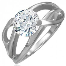 Inel de logodnă cu decoraţiune diagonală şi zirconiu rotund,transparent,oţel de 316L 
