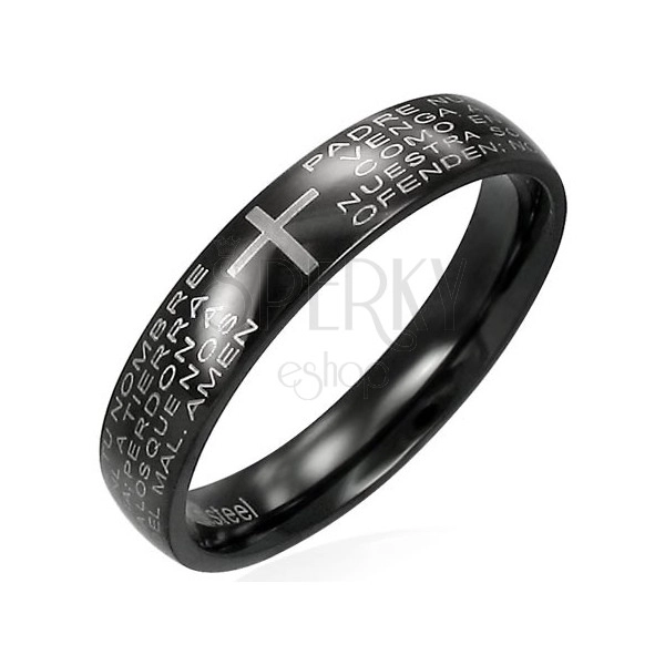 Inel negru din oțel inoxidabil cu text de rugăciune
