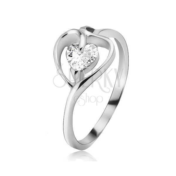 Inel argint, contur de inimă cu zirconiu transparent