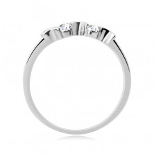 Inel argint - formă neregulată de lună, două cristale rotunde de zirconiu transparent