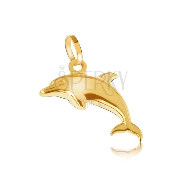 Pandantiv din aur galben 14K - delfin sărind tridimensional lucios