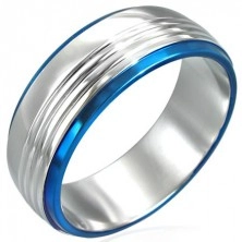 Inel din oțel inoxidabil cu două linii albastre 