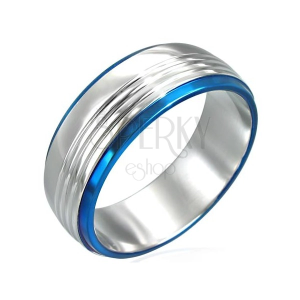 Inel din oțel inoxidabil cu două linii albastre 